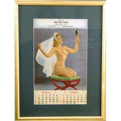 "Elk Club" Pin-Up Girl Calendar Matted & Framed  