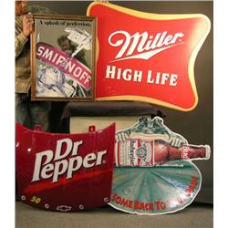 4 Advertising signs: Miller, Bud, Smirnoff, Dr.Pe
