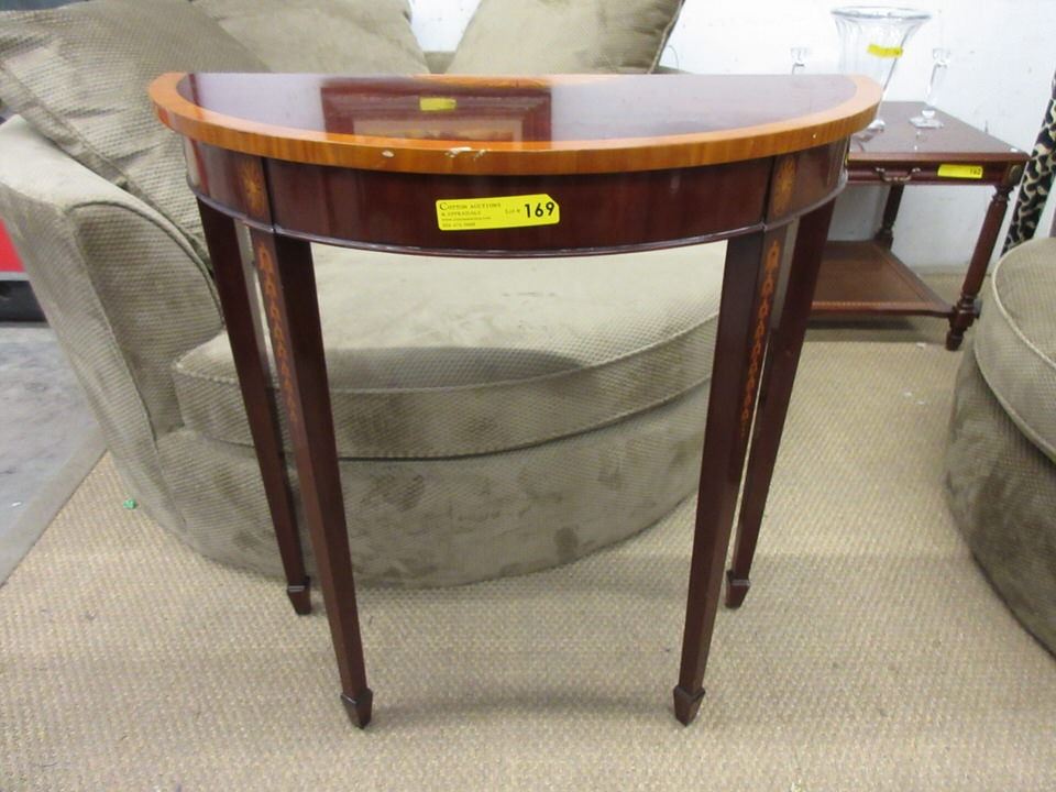 Marquetry Inlaid Half Moon Accent Table