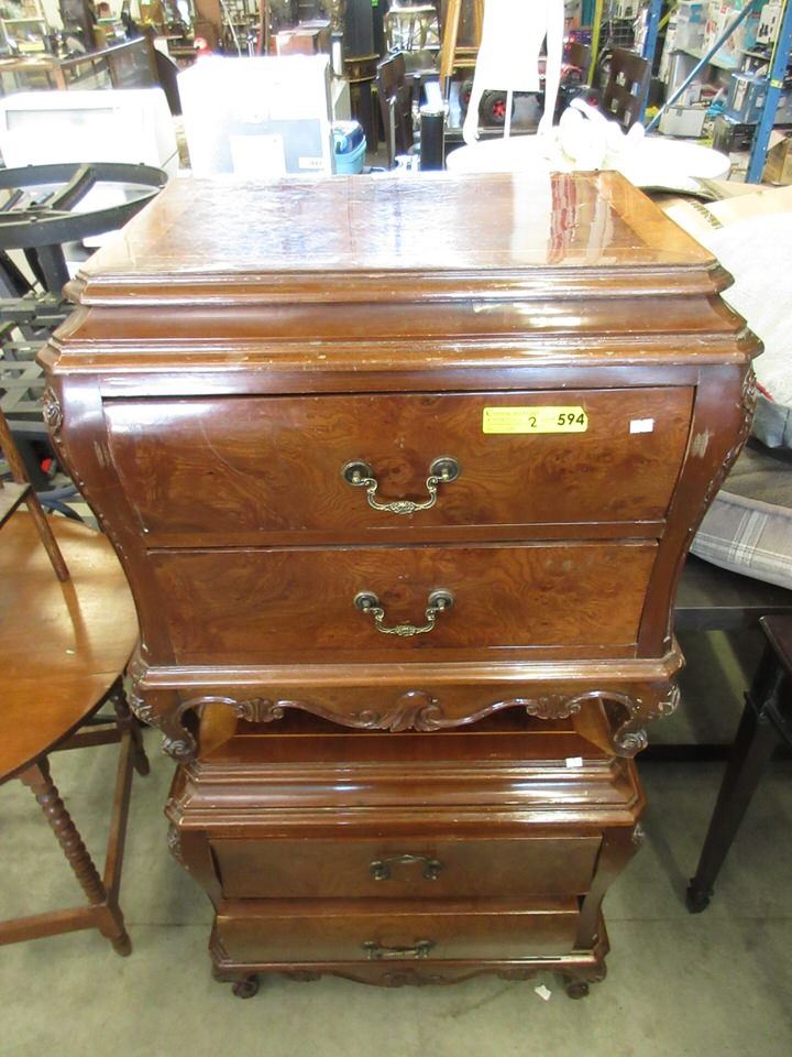 2 Vintage Burl Walnut End Tables with Drawers