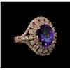 Image 1 : 3.11 ctw Tanzanite and Diamond Ring - 14KT Rose Gold