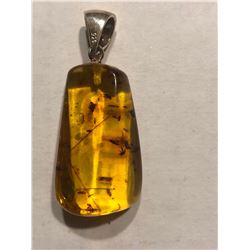 Large Beautiful Amber Pendant Filled with Insects and Plants 6.5 Total Grams Sterling Silver Clasp