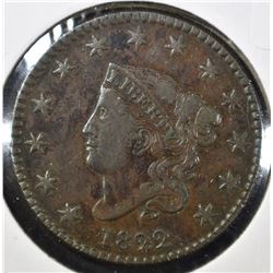 1822 LARGE CENT, XF NICE
