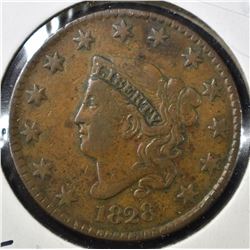 1828 LARGE CENT, VF/XF