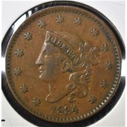 1834 LARGE CENT, XF
