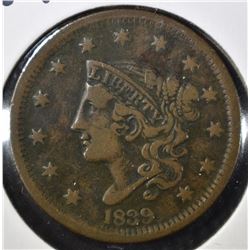 1839 LARGE CENT, VF+