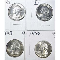 1940 & 1943-P-D-S GEM BU WASHINGTON QUARTERS