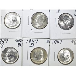 1945 P-D-S & 1947-P-D-S GEM BU WASHINGTON QUARTERS