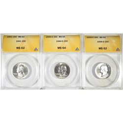 3-ANACS GRADED WASHINGTON QUARTERS: