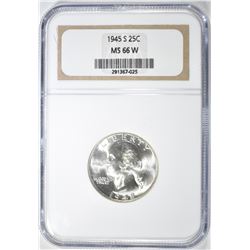 1945-S WASHINGTON QUARTER, NGC MS-66 W