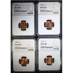 4 - 1958 LINCOLN CENTS NGC MS66 RD