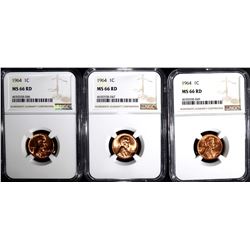 3 - 1964 LINCOLN CENTS NGC MS66 RD