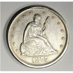 1875-CC TWENTY CENT PIECE, AU