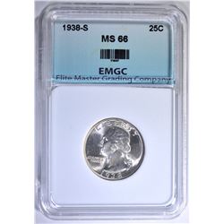 1938-S WASHINGTON QUARTER, EMGC SUPERB GEM BU