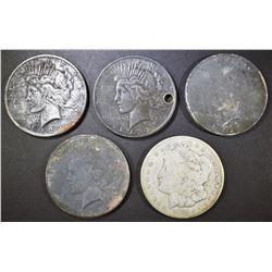 5-LOW GRADE SILVER DOLLAR LOT: