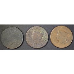 3-LOWER GRADE LARGE CENTS: