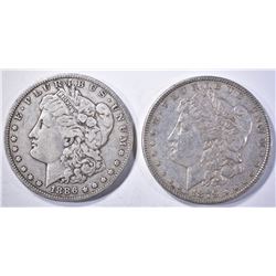 1886-O VF & 1879 AU BETTER DATE, MORGAN DOLLARS