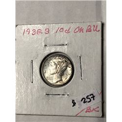 1938 S CHOICE BU Mercury Silver Dime High Grade