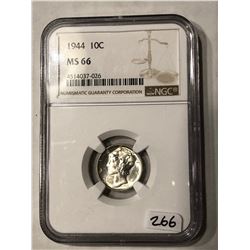 1944 Mercury Dime Certified NGC MS 66