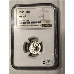 1945 Mercury Dime Certified NGC MS 66