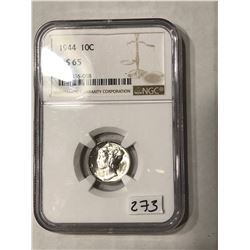 1944 Mercury Dime Certified NGC MS 65