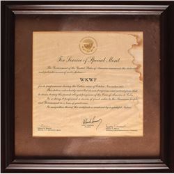 John F. Kennedy Signed Merit Award