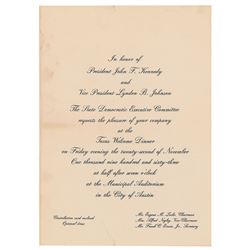 John F. Kennedy Texas Welcome Dinner Invitation and Ticket