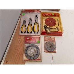 Box of Misc Tools (Pitbull Plier set, Air Sander And More