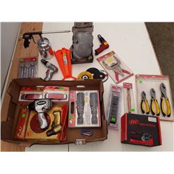 Box of Misc Tools (Sanders, Knee Pads, Plier Set And More)