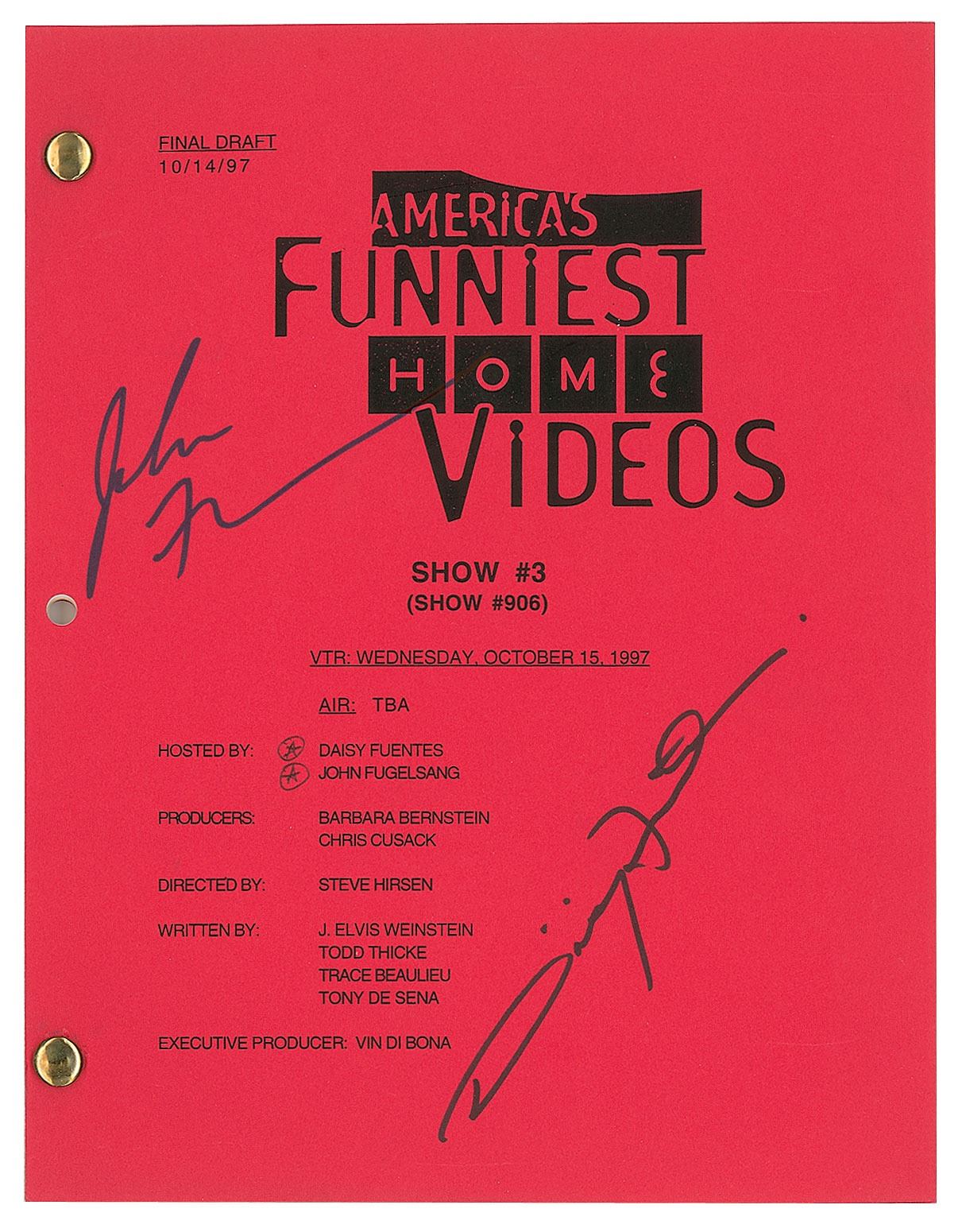 America S Funniest Home Videos Script Signed By Daisy Fuentes And John Fugelsang