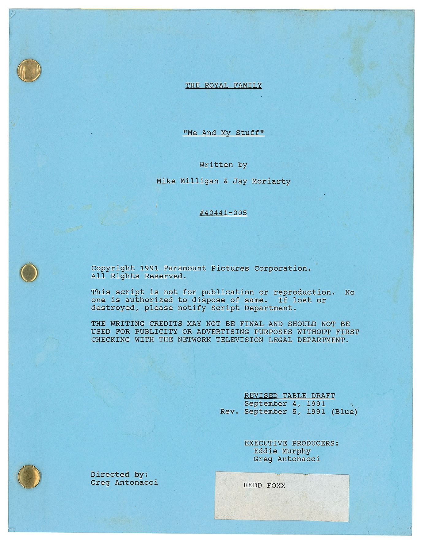 Redd Foxx's Script for The Royal Family