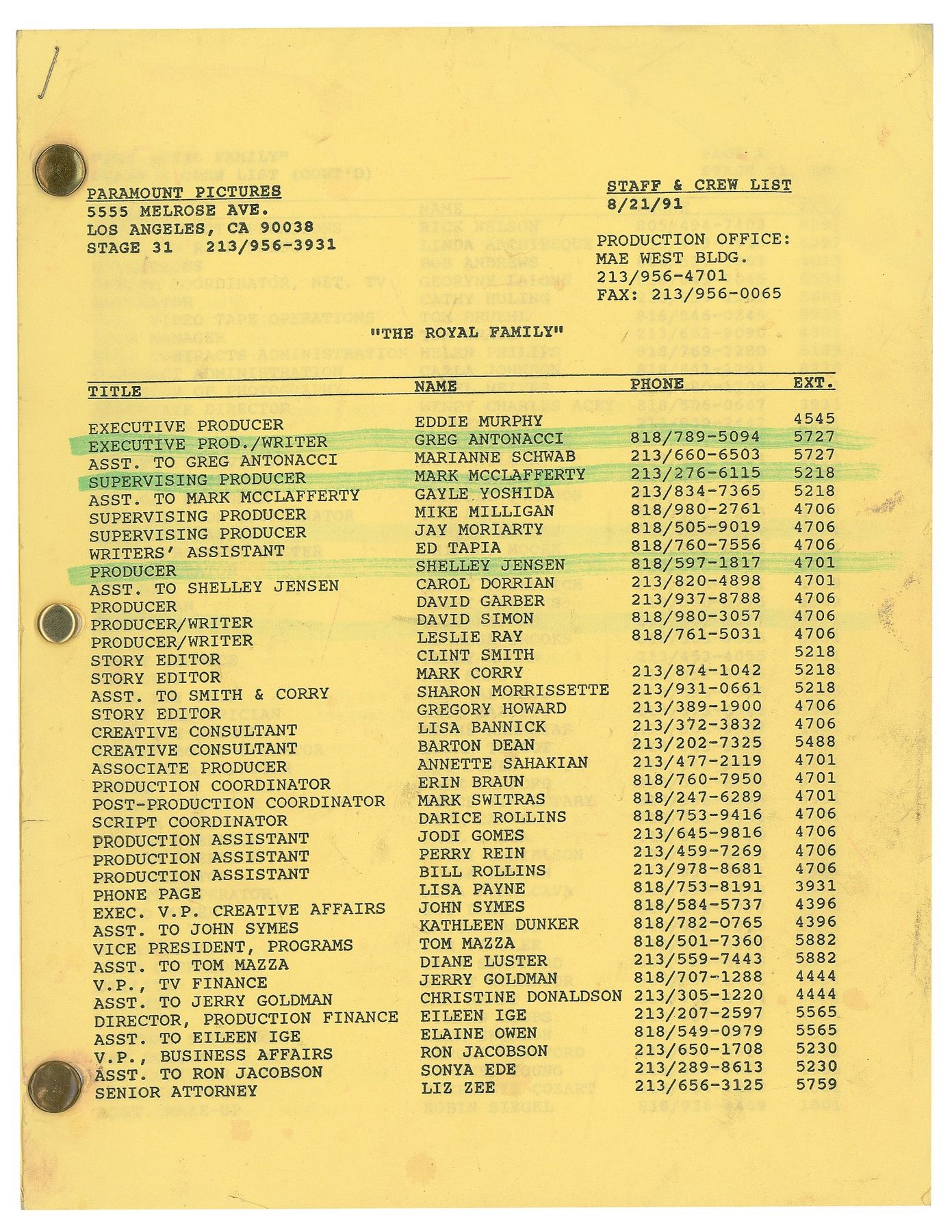 Redd Foxx's Script for The Royal Family
