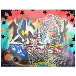 Mark Kostabi, "44 Starstruck" Mixed Media Original Painting; Hand Signed, with COA.