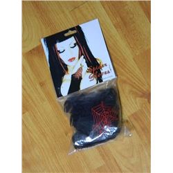 GLOVES - NEW LADIES SPIDERWEB GLOVES - FINGERLESS - BLACK WITH RED - ONE SIZE