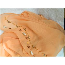 SHAWL, HIJAB - NEW - PEACH -  BEADS ON END - 13 X 70"