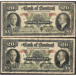 Lot of (2) 1935 $20 The Bank of Montreal Canada Notes