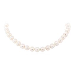 Pearl Necklace with 14KT Yellow Gold Corrugated Ball Clasp