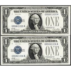 Lot of (2) Consecutive 1928A $1 Funnyback Silver Certificate Notes