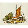 Image 1 : Signed Tucker Oil on Canvas Harbor Scene