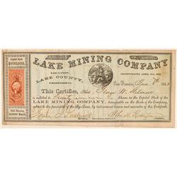 Lake Mining Company Stock Certificate   (101513)
