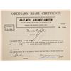 Image 1 : East-West Airlines Limited Stock Certificate  (103407)