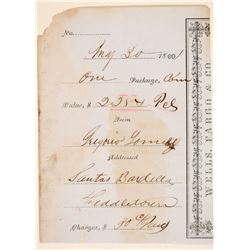 Rare Fiddletown Wells Fargo Receipt  (102269)