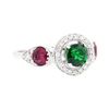 Image 1 : 1.73 ctw Tsavorite Garnet, Ruby and Diamond Ring - 18KT White Gold