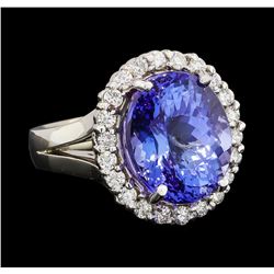 GIA Cert 11.27 ctw Tanzanite and Diamond Ring - 14KT White Gold