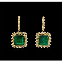 14KT Yellow Gold 14.74 ctw Emerald and Diamond Earrings