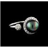 Image 1 : 0.63 ctw Pearl and Diamond Ring - 14KT White Gold