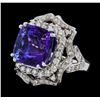 Image 1 : 15.95 ctw Tanzanite and Diamond Ring - 14KT White Gold