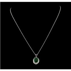 4.35 ctw Emerald and Diamond Pendant With Chain - 14KT White Gold