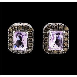 2.00 ctw Amethyst and Brown Diamond Earrings - 14KT White Gold