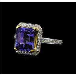 4.76 ctw Tanzanite and Diamond Ring - 18KT White and Yellow Gold